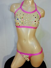 Exotic dancer stripper medium nude/hot pink 2 pc bikini dance outfit-dancewear