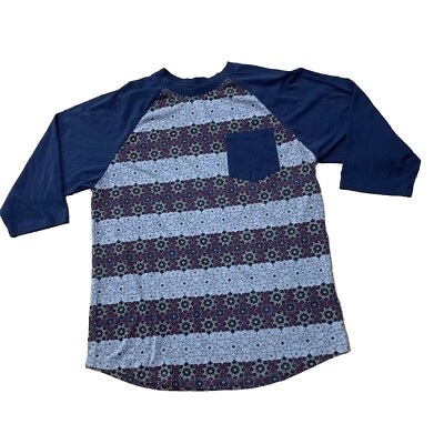 Retrofit Aztec Print Shirt Men XL Blue Gray Red Southwestern 3/4 Baseball Sleeve