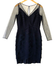 Adrianna Papell Dress Womens 8 Black Tiered Sheer Mesh Sheath Cocktail Party LBD