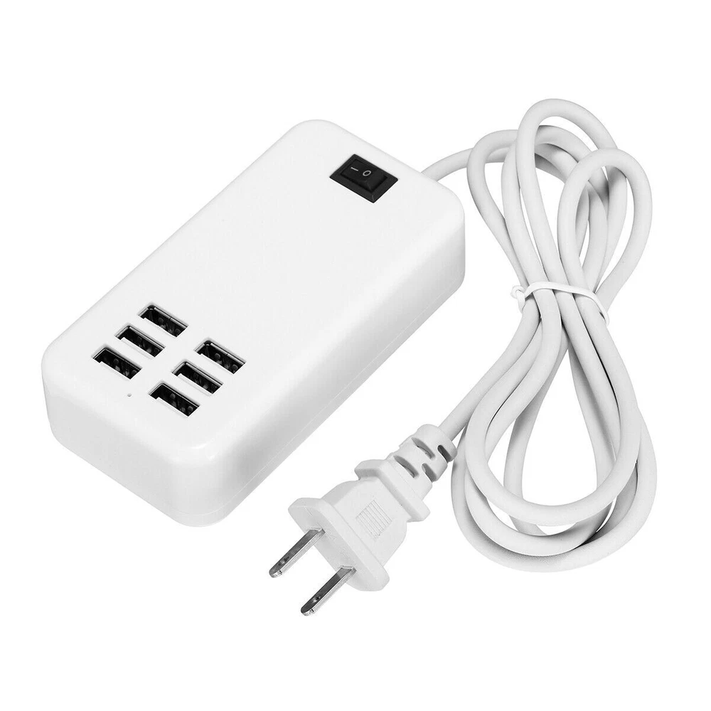 6-Port USB Fast Charging Station - Desktop & Wall AC Power Hub