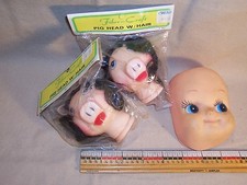 Craft Doll Head 4 inch Rubber Blue eyes and Pig Heads with Hair Lot puppets