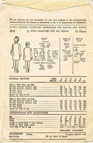 1940s Vintage Advance Sewing Pattern 3213 Toddler Girl or Boys Coat & Hat Size 2 - Picture 5 of 6