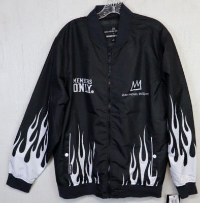 Jean Michel Basquiat Members Only Jacket Black White Flames Bomber Mona Lisa S
