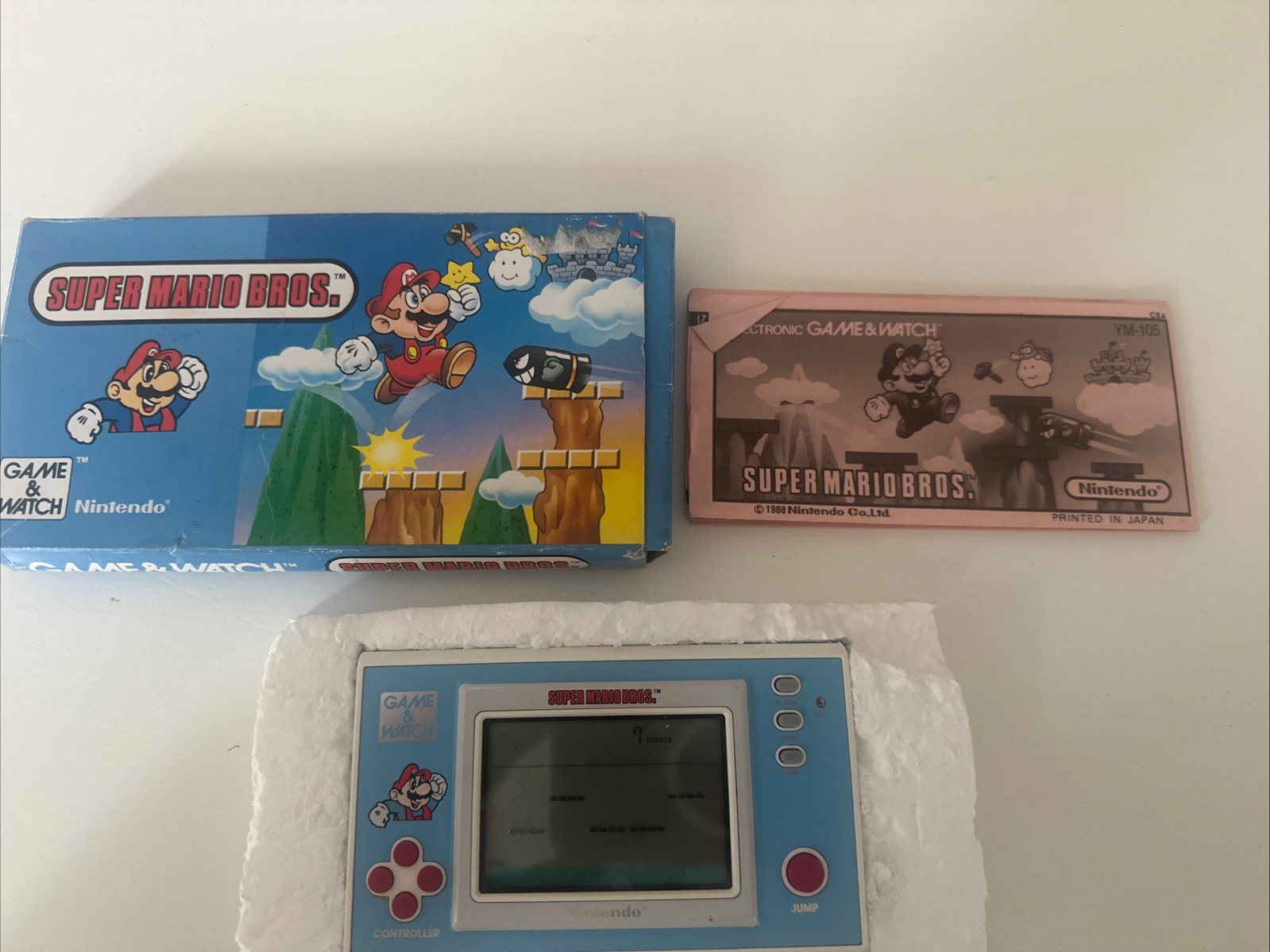 Vintage Nintendo Game & Watch Super Mario Bros YM-105 1988 Boîte Notice Tbe
