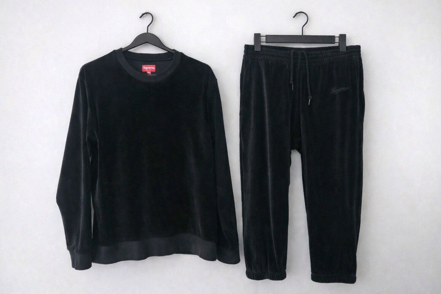FW17 Supreme Velour Warm Up Pant + Crewneck Set black size S small & M Medium