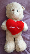 Vintage Tesco Love You Heart Beige Teddy Bear Soft Toy Comforter Plush 2009