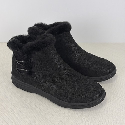 #ad Clarks Breeze Faux Fur Black Ankle Boots Sz 7 Vegan Comfort Walking Snow Warm $39.95