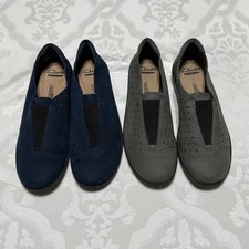 2 PAIRS Clark's Medora Gemma Leather Gray  Blue Slip On Soft Cushion Shoes 6M
