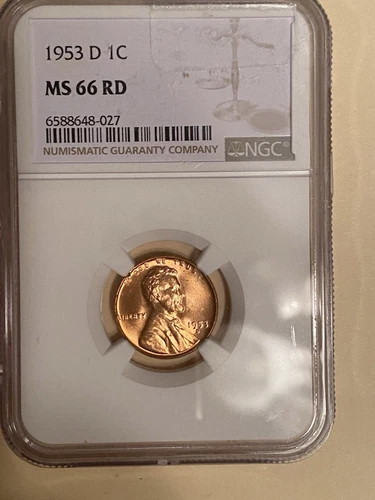 USA 1953-D One Lincoln Penny, NGC MS 66 RD