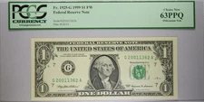 1999 $1 Chicago PCGS 63 PPQ Millennium Note Serial Number 20011362