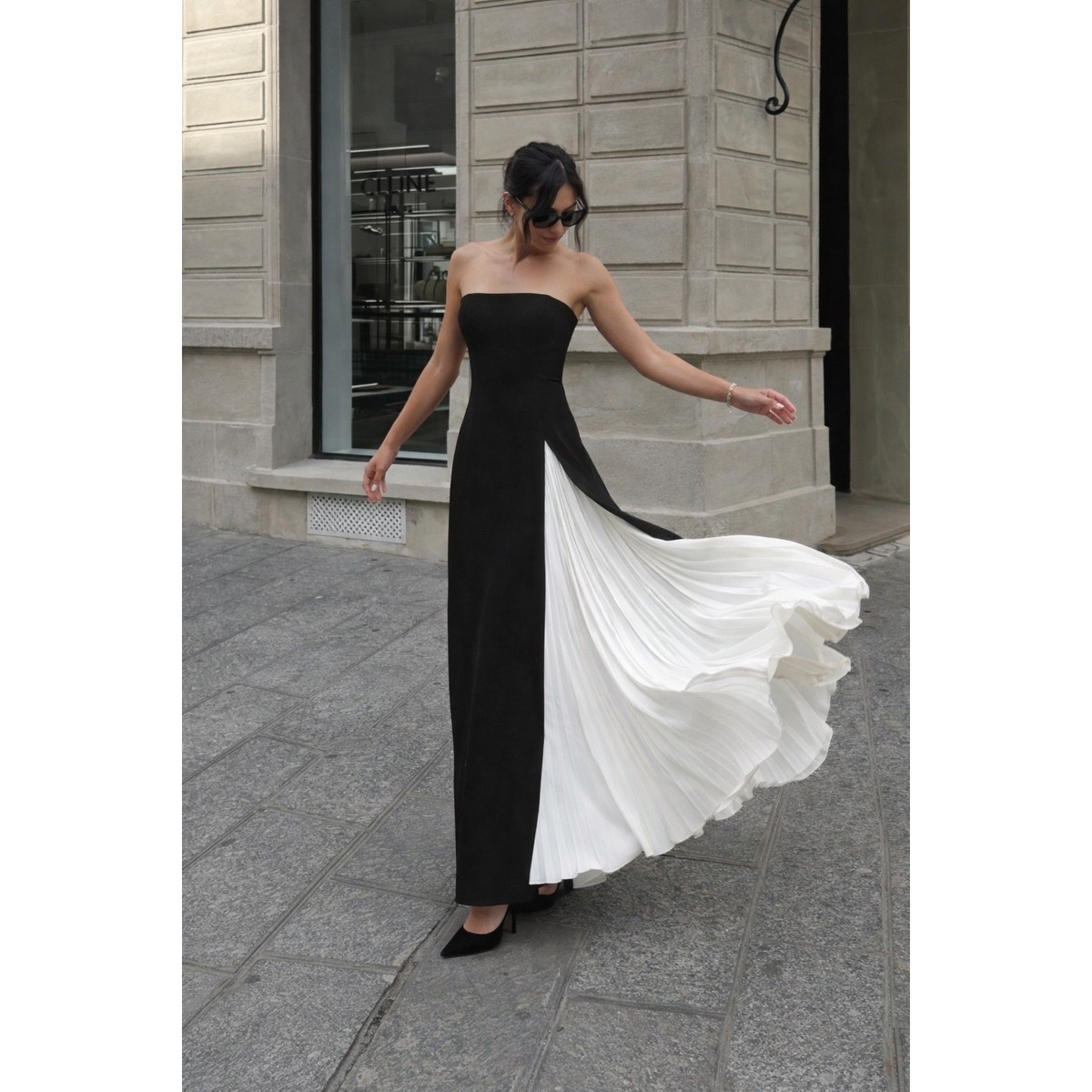 alice and olivia black strapless dress Alice + Olivia Sibella Sequin Strapless Draped Bow Back Dress main image 0