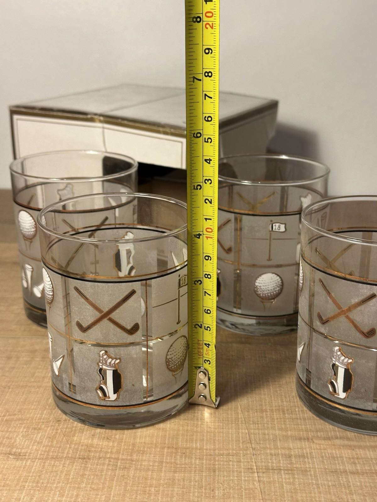 Culver USA FAIRWAY Hand Silk Screened Set of 4 Double Old Fashion 14 oz Glasses