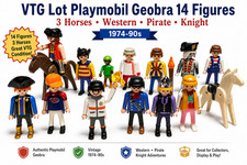 VTG Lot Playmobil Geobra 14 Figures 3 Horses Western Pirate Knight 1974-90s