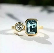 2Ct Emerald Cut Lab Created Blue Topaz Engagement Ring 14K Yellow Gold Plated