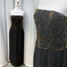 Bob Mackie black strapless velvet top beads gown dress
