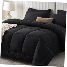 Comforter Set 7 Pieces Bed in a Bag Complete Bedding Set Includes Queen Black