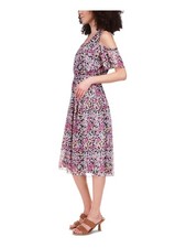 MICHAEL KORS Womens Black Elastic Waist Skirt Lined Short Sleeve Midi Dress S