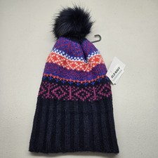 Old Navy Women Beanie ONE SIZE Blue Fair Isle Pom Knitted Foldover NWT
