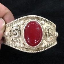 Vintage Style Dragon Phoenix Red Bead Bracelet Chinese Auspicious Bangle