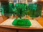 1950s ANCHOR HOCKING FIRE KING CHARM 8" FOUR FOREST GREEN GLASS PLATES