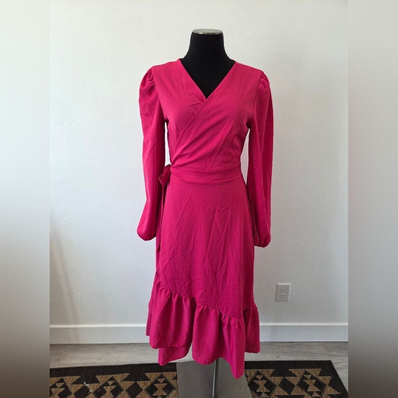 Lo último Vestido Rosa Magenta Verdadero Envolvente Midi Flamenco Fiesta Baby Shower Formal Pequeño