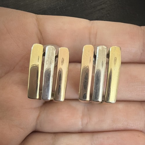 Geometric Gold Silver  and rose Tone Rectangle Stud Earrings  