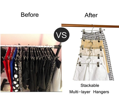 Amber Home 12 Pack Heavy Duty Add on Metal Pants Skirt Hangers, Stackable Add-on - Picture 3 of 6