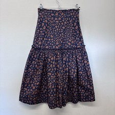 Wyse Esme Leopard Midi Skirt Size 1 UK 8 Brown Blue 100% Cotton New With Tags