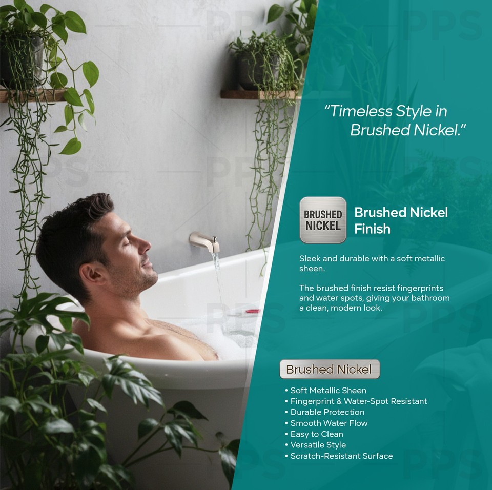 SUPPLYGIANT Tub Spout With Diverter – 1/2" FIP Nose Thread, Brushed Nickel Finish, All-Metal For Bathtub Shower Combo