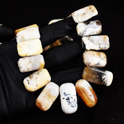 Fabelhafter Dendrit Opal 723,00 kt hervorragendes Muster Perlen beste Halskette RK 40 E757