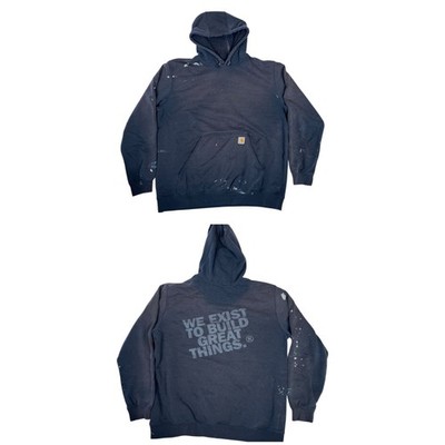 Vintage Carhartt Hoodie Sweatshirt Mens XL Blue  ''We Exist To Build'' Sun Faded
