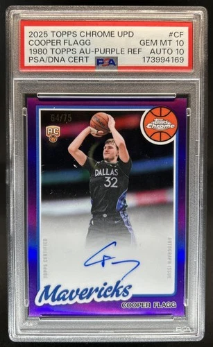 2025-26 Topps Chrome Cooper Flagg 1980-81 Auto Purple RC SSP #/75 PSA 10 Auto 10