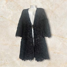 VINTAGE CARTISE BLACK COTTON TAPE LACE NET SHEER CARDIGAN SIZE 6 LARGE BUTTON