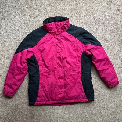LL Bean Jacket Womens XL Reg Full Zip Mock Neck Pink Black Nylon Polyester