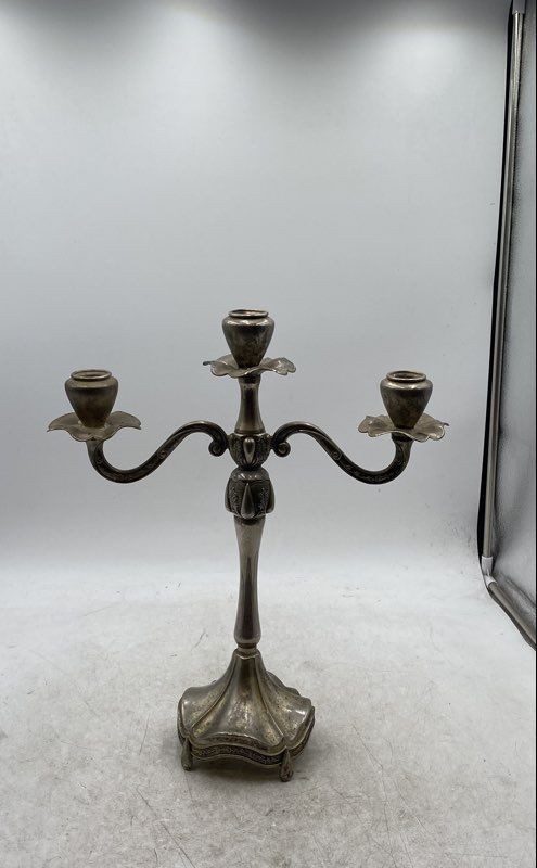 Vintage Silver-Plated Footed Home Decorative Three-Arm Candelabra