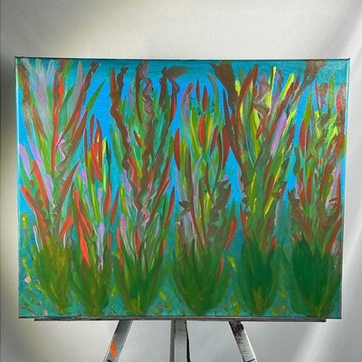 TJ Pitts Original Acrylic Painting 20x16 Modern Abstract Rainbow Lagoon Art