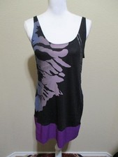 Express Black Purple Print Sleeveless Long Tank Top/ Mini Dress Women's Size M