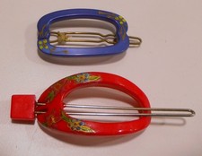 2 Hair Barrette Items Made In France Vintage Blue  Taiwan Red Pony Tail Holder