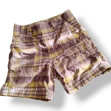 24m Carters Boys Cotton Elastic Waist Pull Up Gray Yellow Plaid Shorts