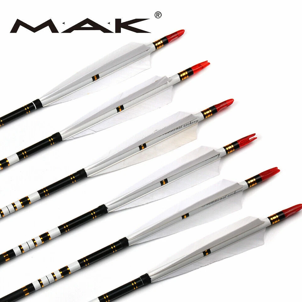 31/33'' Carbon Arrows Turkey Feather Spine 500 7.6mm Archery Hunting Shooting - Image 4 of 4
