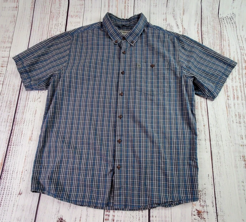 prana breathe plaid button up short sleeve hike casual shirt