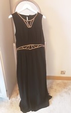 Next Long Black with gold beading Dress Grecian Style Size 10/12 Evening Wear
