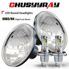 7"Inch led GLASS Headlight Round, ORIGINAL CLASSIC LOOK Conversion Chrome pair