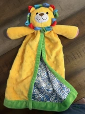 Mud Pie Lion Lovey Blanket Textured Plush Satin Interior Ribbon Hair Colorful