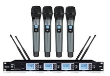 Quad Channel UHF Wireless Mic System 4 Handheld Microphones for Singing Church