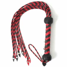 Real Genuine Cow Hide Leather Flogger Cat O Nine Braided Falls Heavy Steel Studs