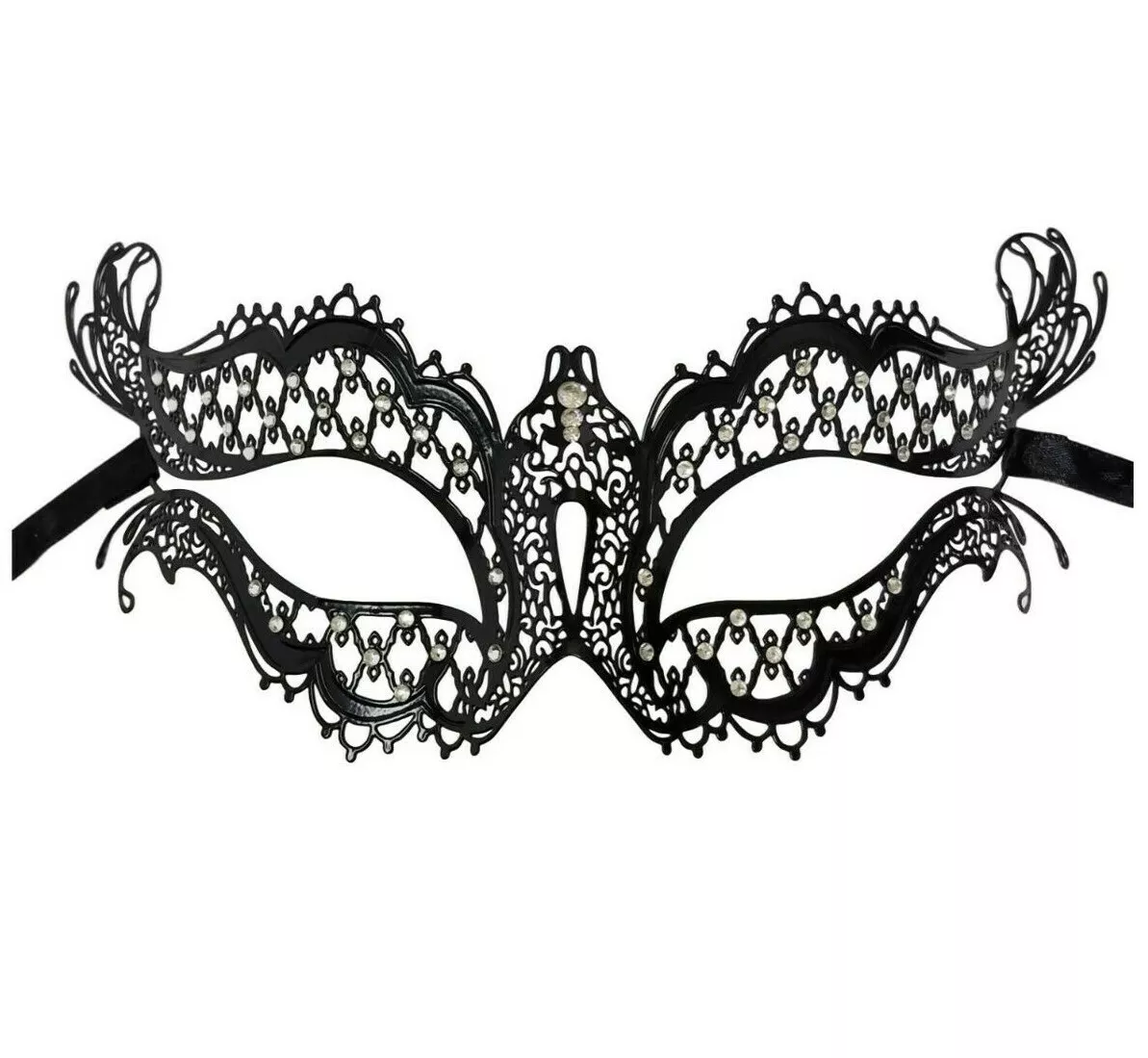 Vampire Diaries Black Crystal Gem Venetian Mask Masquerade Metal Filigree