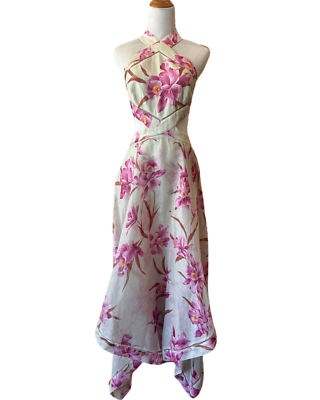 knee length dresses for ladies Zimmermann Tallow Halter Midi Dress, Black Multi Floral, Size 2, 100% Linen main image 1
