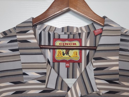 Cinch Classic Cowboy Collection Mens 2XL Gray Striped Camp Shirt Short Sleeve - Picture 7 of 12