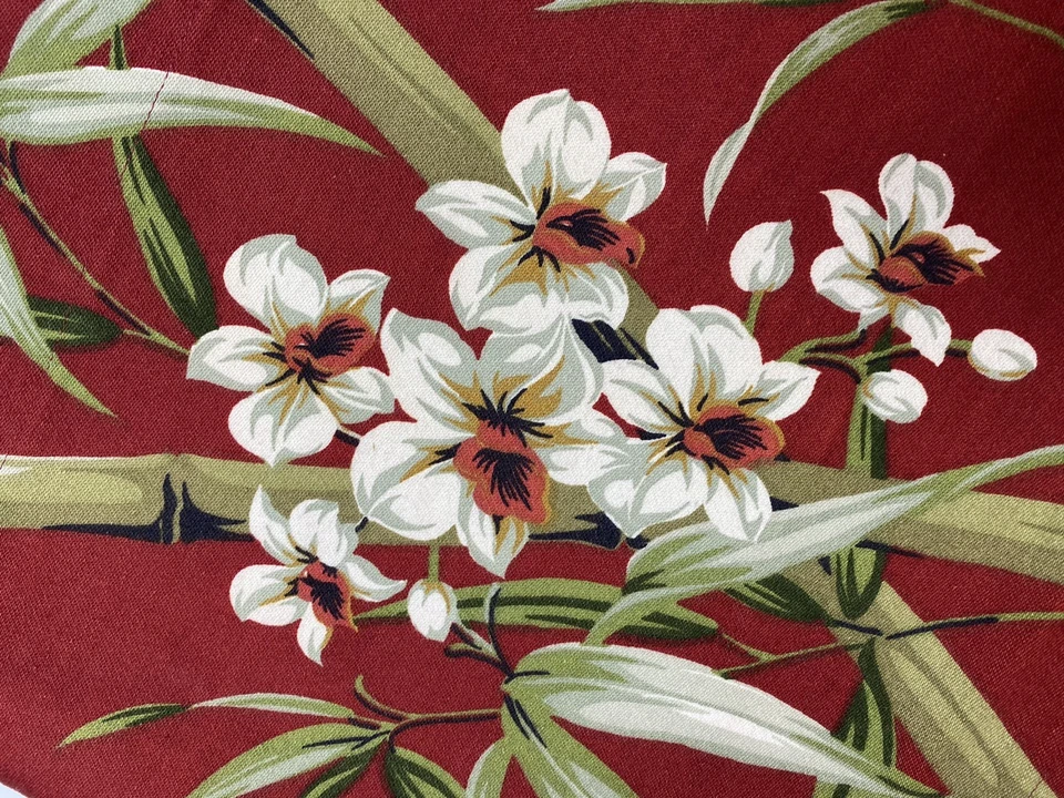 Cortina corta vintage cenefa única roja bambú floral estampado asiático Foto 2 de 4